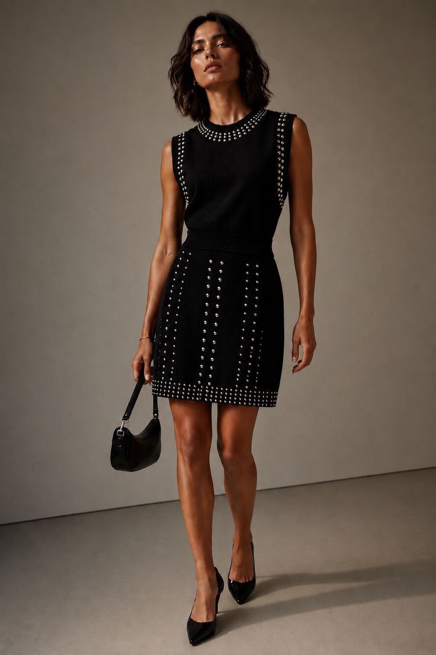NWOT Love Moschino Studded Knit Mini Dress Black Designer Glam, small $465